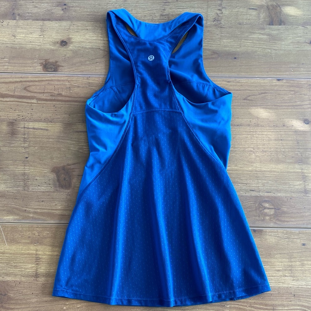 Lululemon Dark Turquoise Blue Mesh Racerback Polkadot Fresh Tank Top